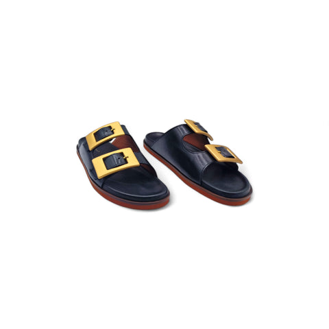 Sole - Ciabatta a due fasce in pelle nera - basic