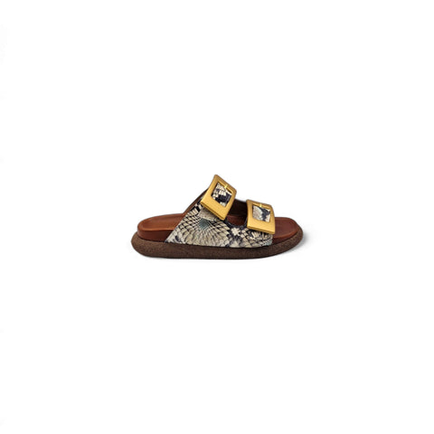 Sole - Ciabatta a due fasce in pelle stampa floreale dalia cielo - fashion