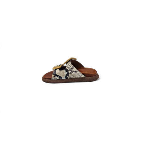 Sole - Ciabatta a due fasce in pelle stampa floreale dalia cielo - fashion