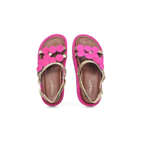 Sole - Sandalo con cinturino in pelle oro - fucsia - look