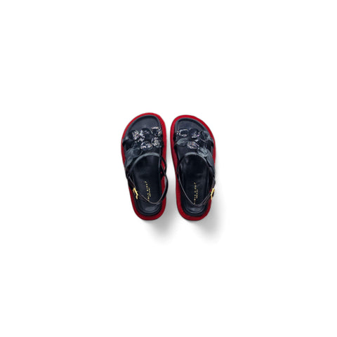 Sole - Sandalo con cinturino in pelle nero - rosso - look