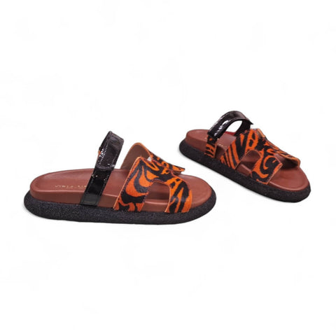 Sole - Ciabatta con cinturino in pelle nero - arancio - fashion