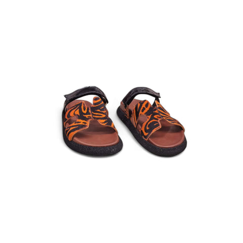 Sole - Ciabatta con cinturino in pelle nero - arancio - fashion