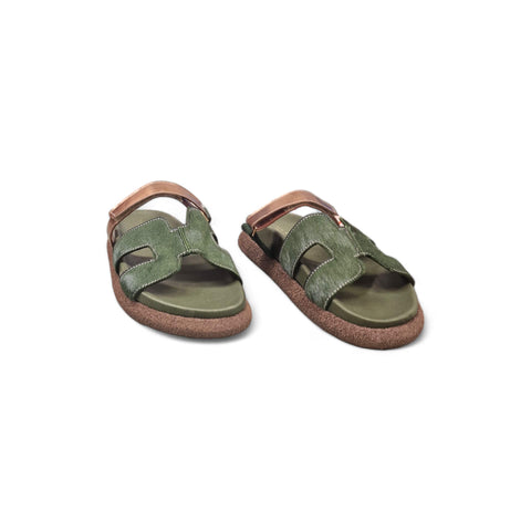Sole - Ciabatta con cinturino in pelle verde - bronzo - fashion