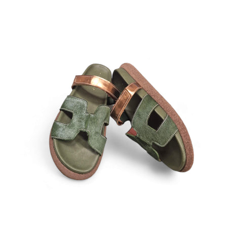 Sole - Ciabatta con cinturino in pelle verde - bronzo - fashion