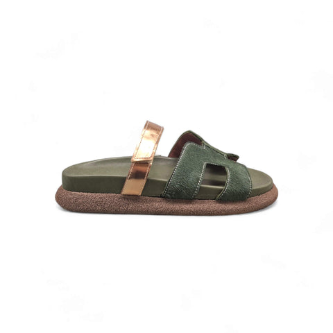 Sole - Ciabatta con cinturino in pelle verde - bronzo - fashion