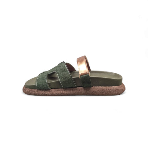 Sole - Ciabatta con cinturino in pelle verde - bronzo - fashion