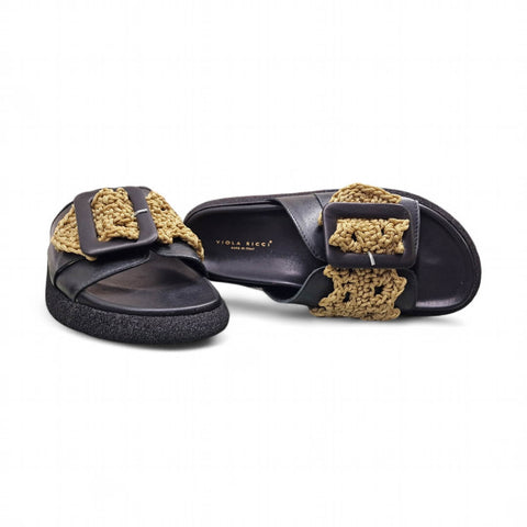 Sole - Ciabatta in pelle nero - oro - fashion