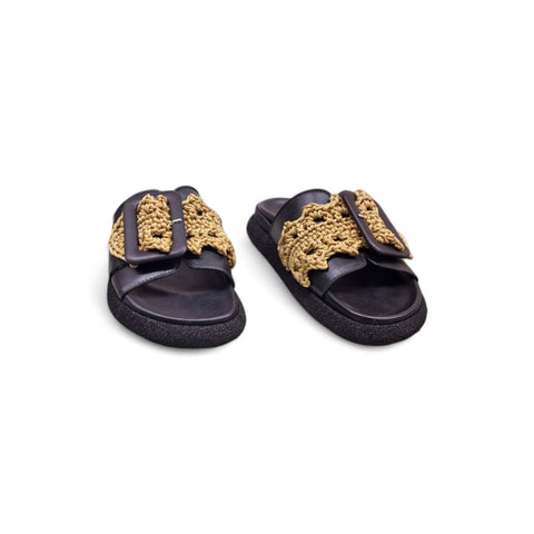 Sole - Ciabatta in pelle nero - oro - fashion