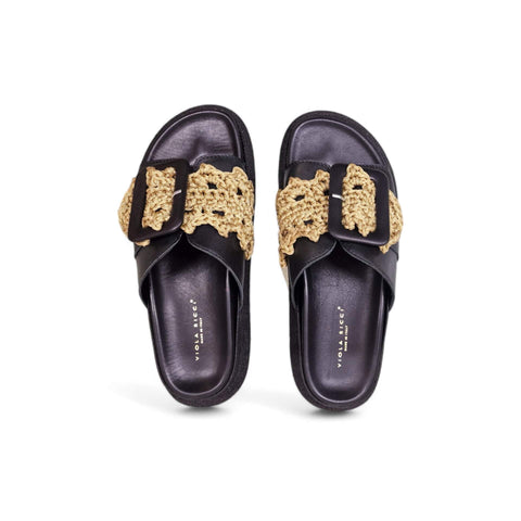 Sole - Ciabatta in pelle nero - oro - fashion