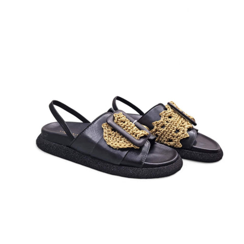 Sole - Ciabatta in pelle nero - oro - fashion