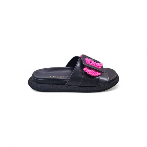 Sole - Ciabatta in pelle nero - fucsia - fashion
