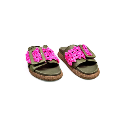 Sole - Ciabatta in pelle verde - fucsia - fashion