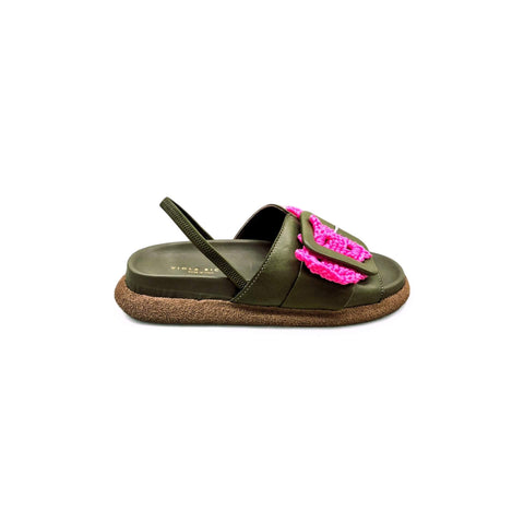 Sole - Ciabatta in pelle verde - fucsia - fashion