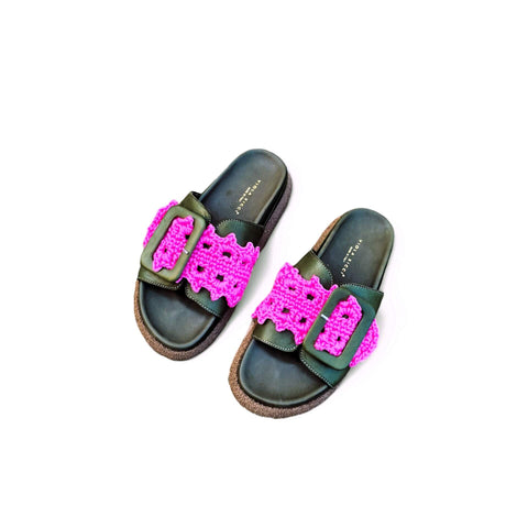 Sole - Ciabatta in pelle verde - fucsia - fashion