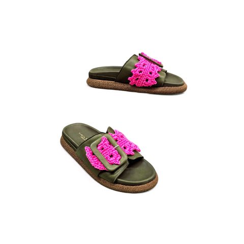 Sole - Ciabatta in pelle verde - fucsia - fashion