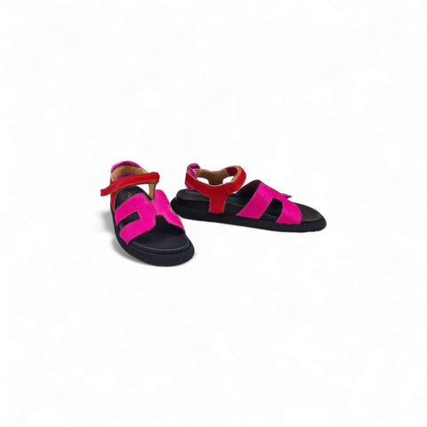 Sole - Sandalo con cinturino in cavallino fucsia-rosso - fashion