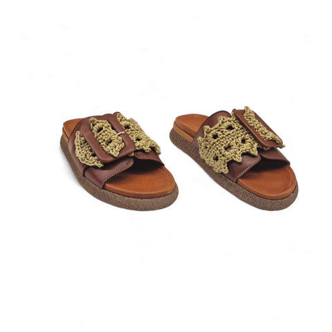 Sole - Ciabatta in pelle nappa rhum - oro - fashion