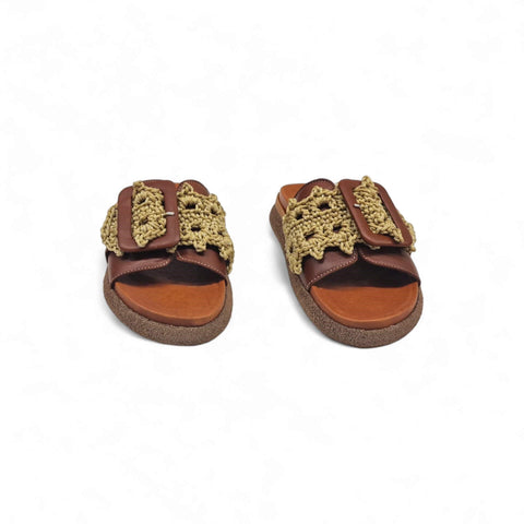 Sole - Ciabatta in pelle nappa rhum - oro - fashion