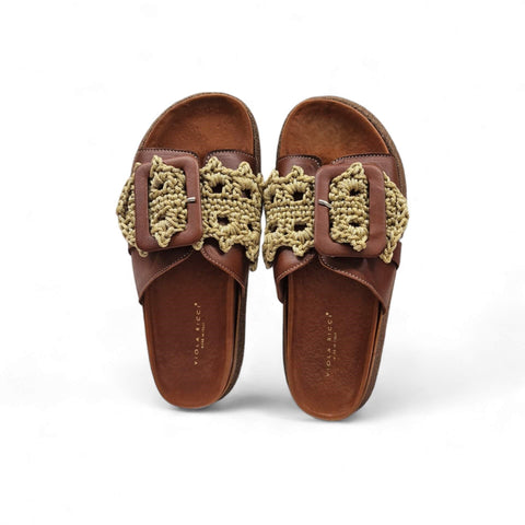 Sole - Ciabatta in pelle nappa rhum - oro - fashion
