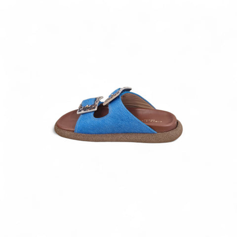 Sole - Ciabatta a due fasce in cavallino azzurro - leo - fashion