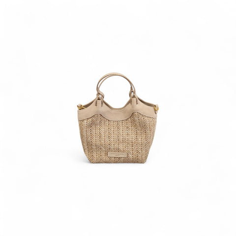 Borsa in paglia e pelle beige