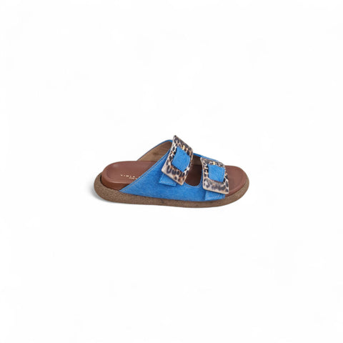 Sole - Ciabatta a due fasce in cavallino azzurro - leo - fashion