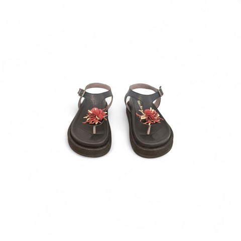 Sole - Infradito nappa nera corallo - look