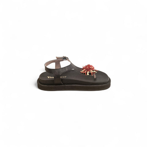 Sole - Infradito nappa nera corallo - look
