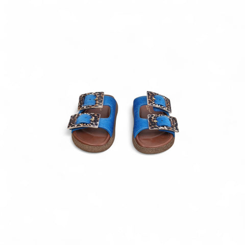 Sole - Ciabatta a due fasce in cavallino azzurro - leo - fashion