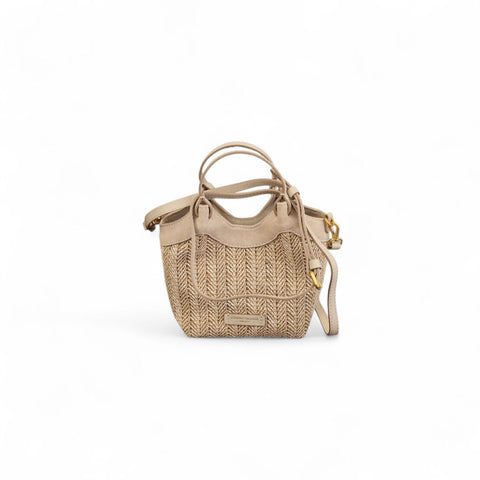 Borsa in paglia e pelle beige