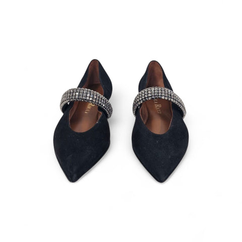Venus - Ballerina in pelle nero con strass