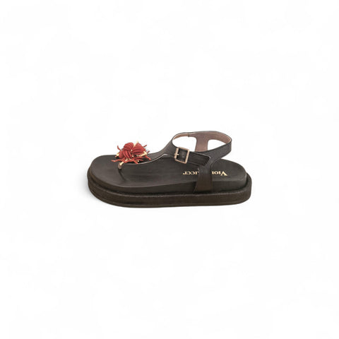 Sole - Infradito nappa nera corallo - look