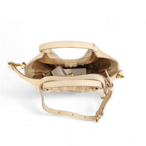 Borsa in paglia e pelle beige