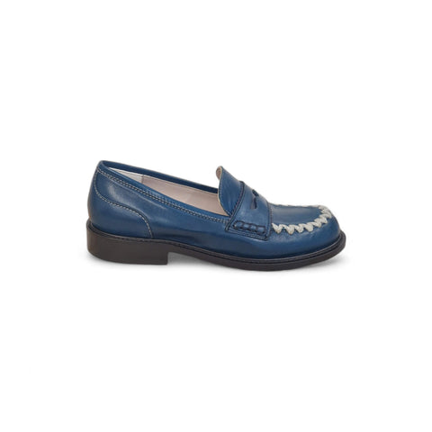 Gaia - Mocassino nappa glove bleu' - lana