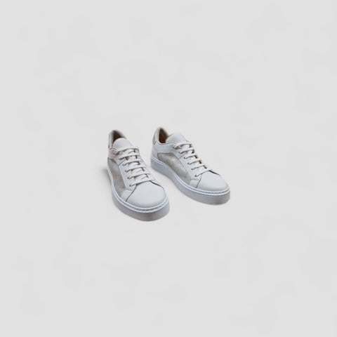 Ambra - Sneaker bianca lurex platino