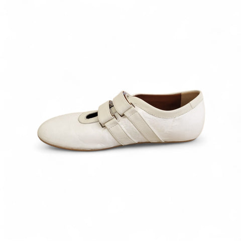 Zeudi - ballerina doppio cinturino - pelle - bianca - gesso