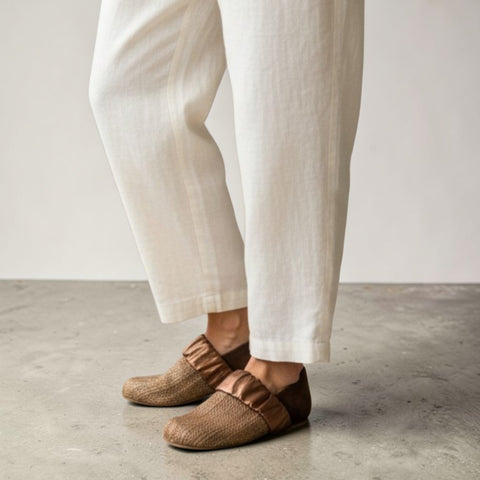 Amos - loafers - rafia- pelle - bronzo