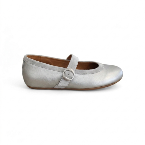 Zeudi - ballerina con cinturino - pelle laminata - argento