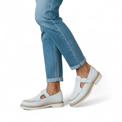 Jasmine - mocassino con cinturino pelle latte