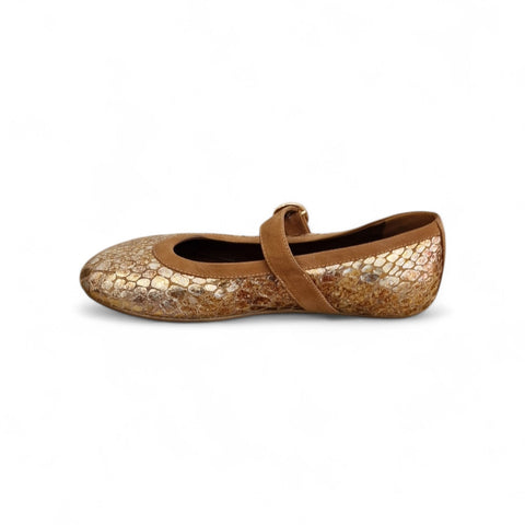 Zeudi - ballerina con cinturino - pelle laminata - tabacco