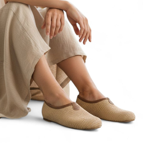 Amos - slippers - rafia- pelle - cuoio