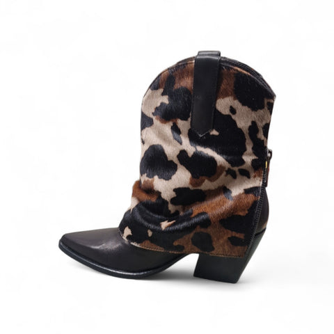 Julia - Stivaletto tex in pelle nero e cavallino