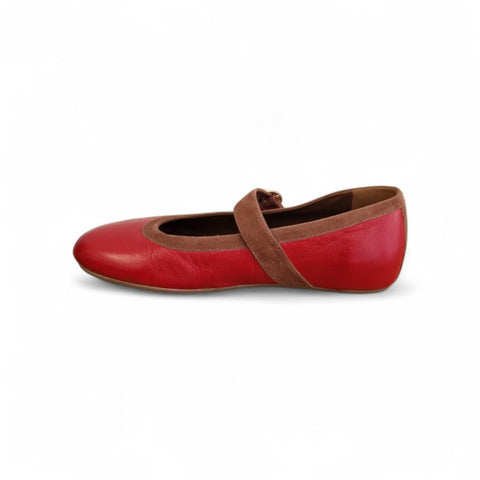 Zeudi - ballerina con cinturino - pelle rosso- tabacco