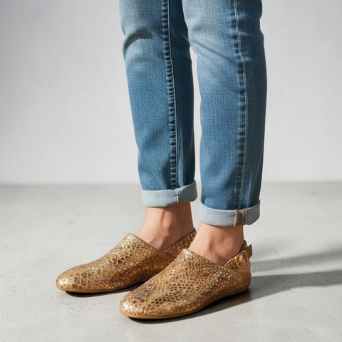 Zeudi - sabot slingback - pelle laminata - oro- bronzo