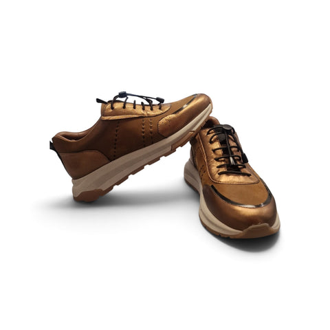 Silvy - Pelle Ciccolato -  Bronzo - Allacciatura Elastica e Suola Chunky Comfort