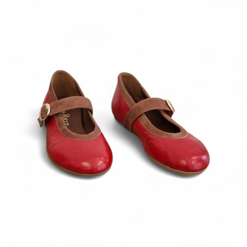Zeudi - ballerina con cinturino - pelle rosso- tabacco