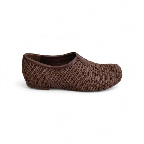 Amos - slippers - rafia- pelle - cioccolato