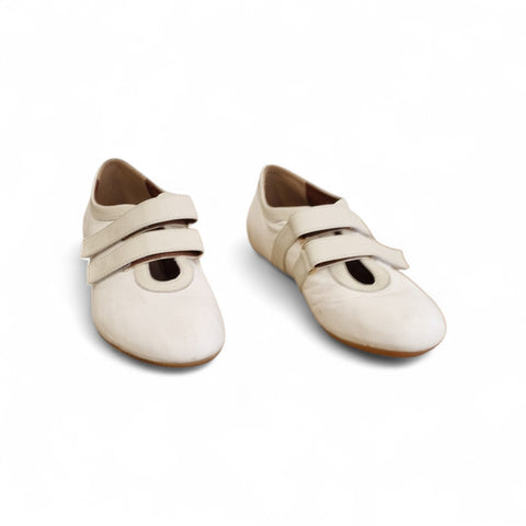 Zeudi - ballerina doppio cinturino - pelle - bianca - gesso
