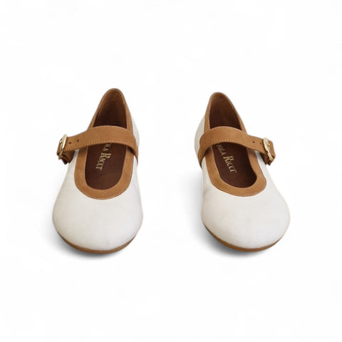 Zeudi - ballerina con cinturino - pelle bianca- coloniale